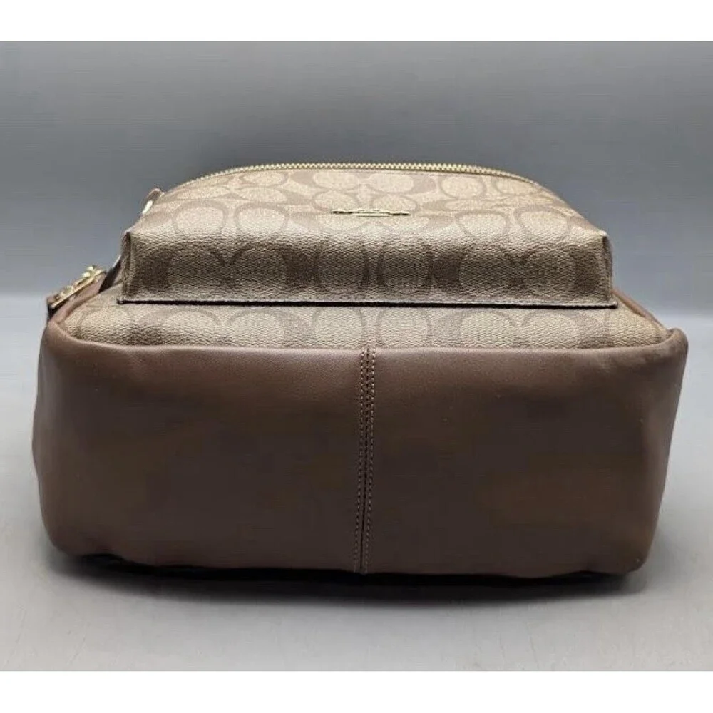 Coach Signature Brown Beige Logo Backpack Zip Closure Inner Outer Pockets